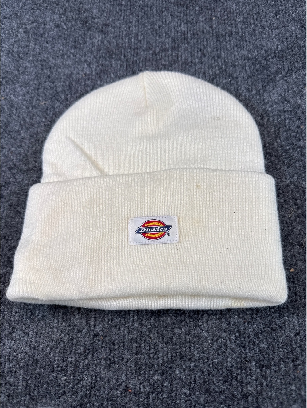 Dickies Beanie Hat Cream Off White Logo Patch Cuffed Knit Workwear One Size